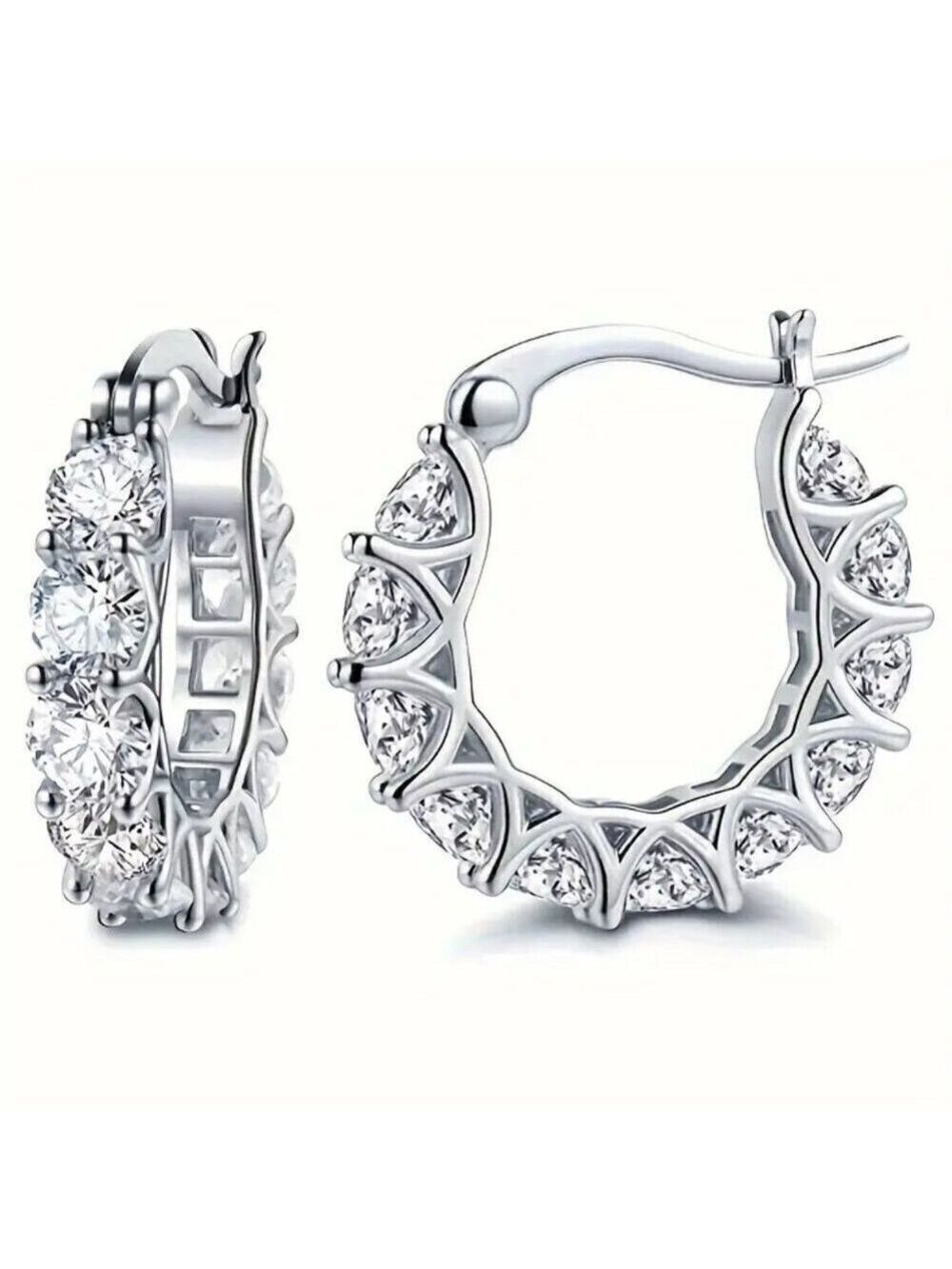 Huggie Hoop MAJOR BLING Earrings #1421 gold tone clear stone - Picture 5 of 10